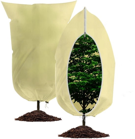 Protezione invernale per piante 80g/m² – Protezione contro la gelatezza per piante da esterno con chiusura e cordino di trazione – Protezione invernale per piante in vaso, palme, ulivi (2 pezzi, 80x120cm)