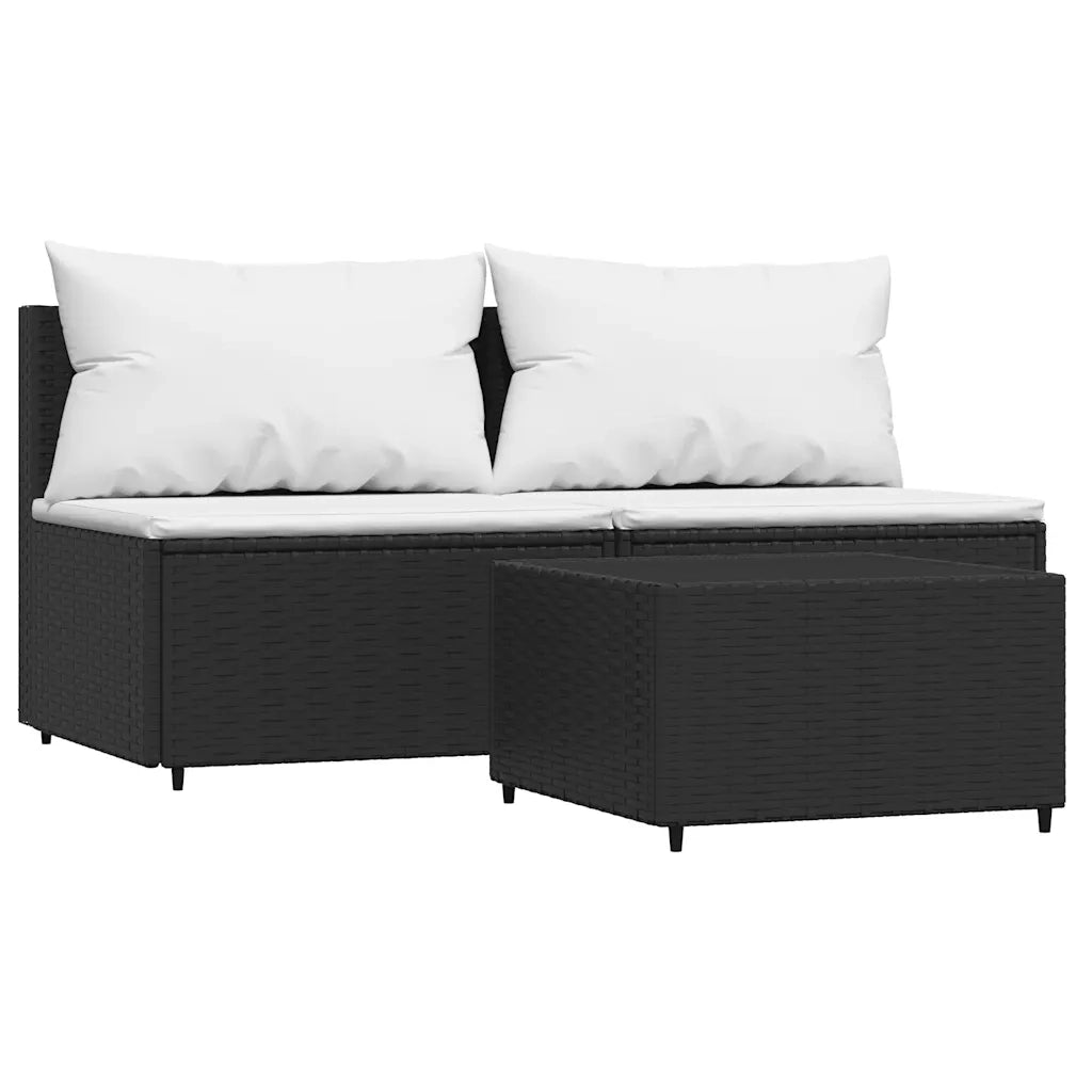 Set Divani da Giardino 3 pz | Set Salotto da Giardino con Cuscini Nero in Polyrattan