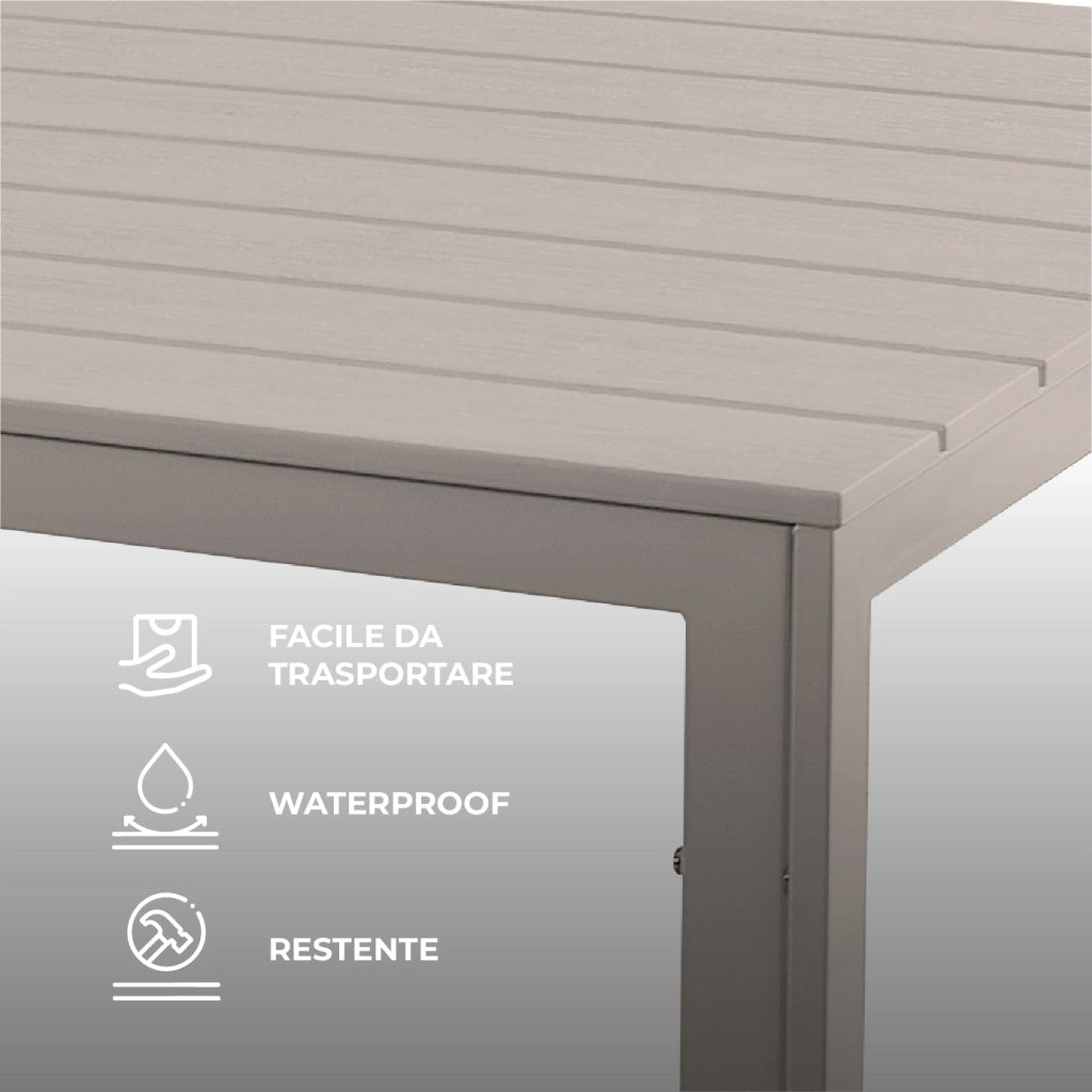 Tavolo da Esterno 6/8 Posti in Acciaio Inox e HDPE Effetto Legno – Tavolo Giardino Grande Resistente a Pioggia, UV e Ruggine, Design Moderno per Terrazzo e Patio 154x78 cm  Beige