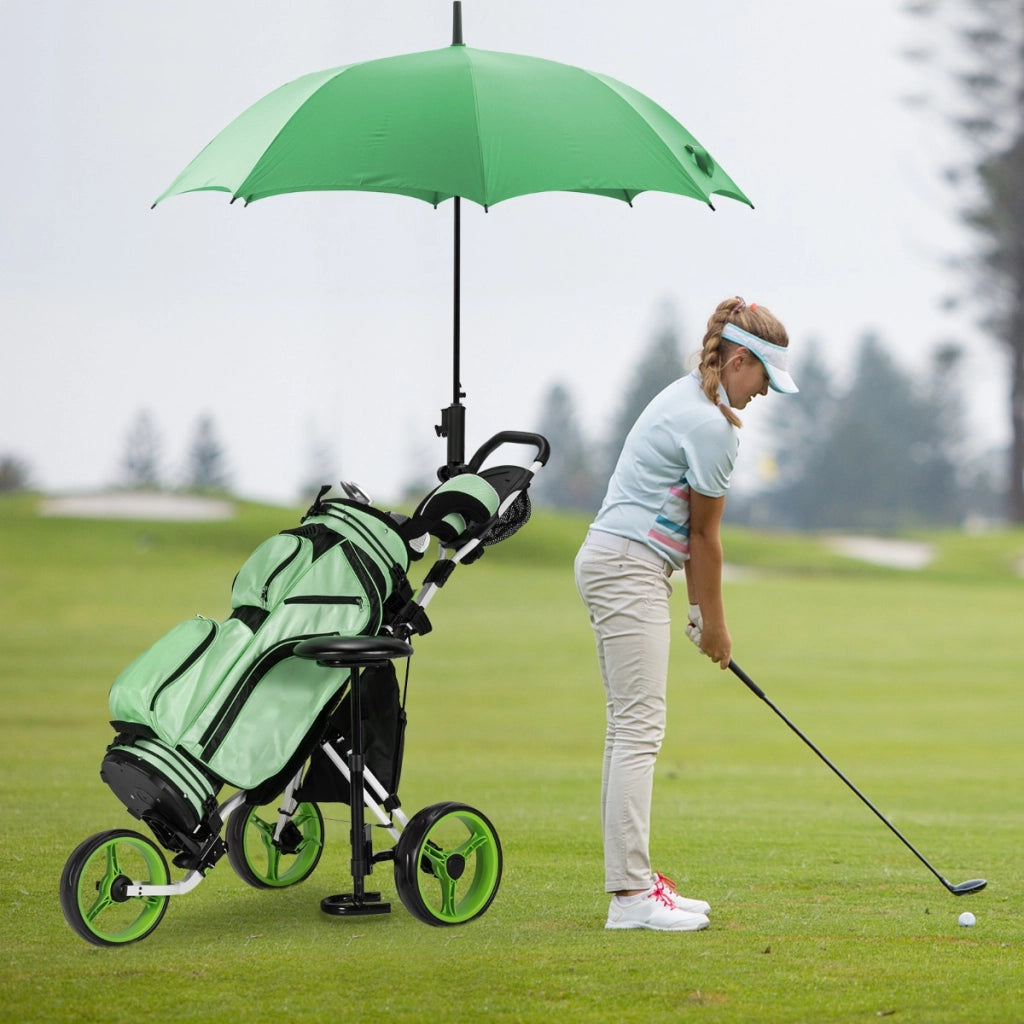 Carrello da golf pieghevole con 3 ruote e altezza regolabile, Carrello da golf con porta ombrello e sedile Verde-Golf