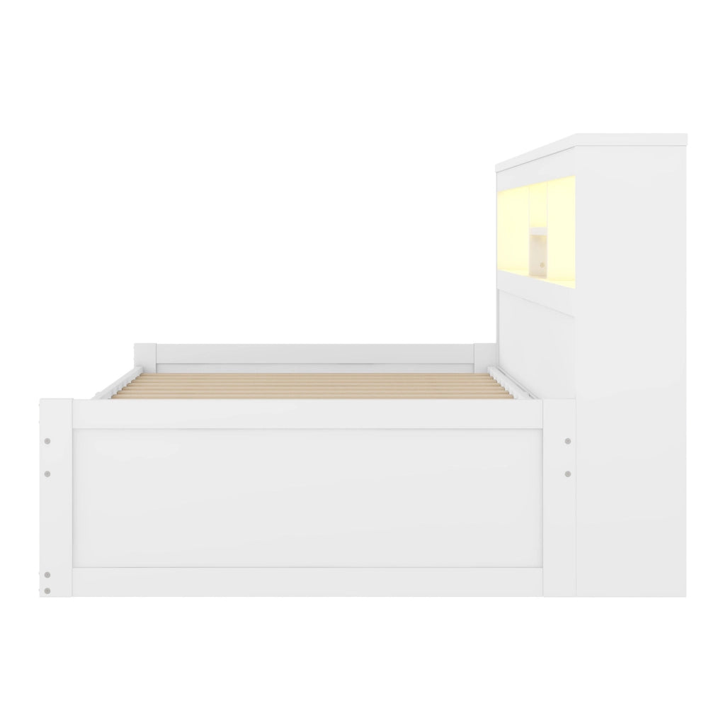 Divano letto 90x200 cm con LED e USB; prese e 2 cassetti truciolare bianco (Senza materasso)