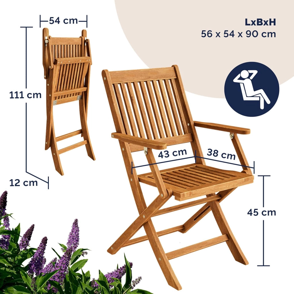 Deuba Sedie da Giardino Set di 4 Sydney pieghevoli in Legno di Acacia con braccioli Certificazione FSC® patio sedie da pranzo terrazza balcone