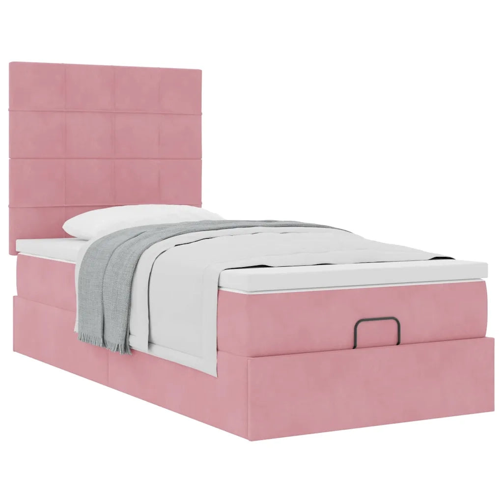 Struttura Letto Pouf con Materassi Rosa 90x200 cm in Velluto 3313450
