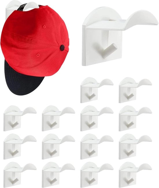 Pacchetto di 15 hanger per cappello adesivi supporto per pettiere per cappello inadatto per parete supporto per cappello inadatto per parete organizzatore per cappelli e pettiere (bianco)