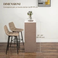 Set 2 Sgabelli da Cucina Stile Nordico in Tessuto Effetto Velluto e Metallo, 45x47x84 cm, Marrone