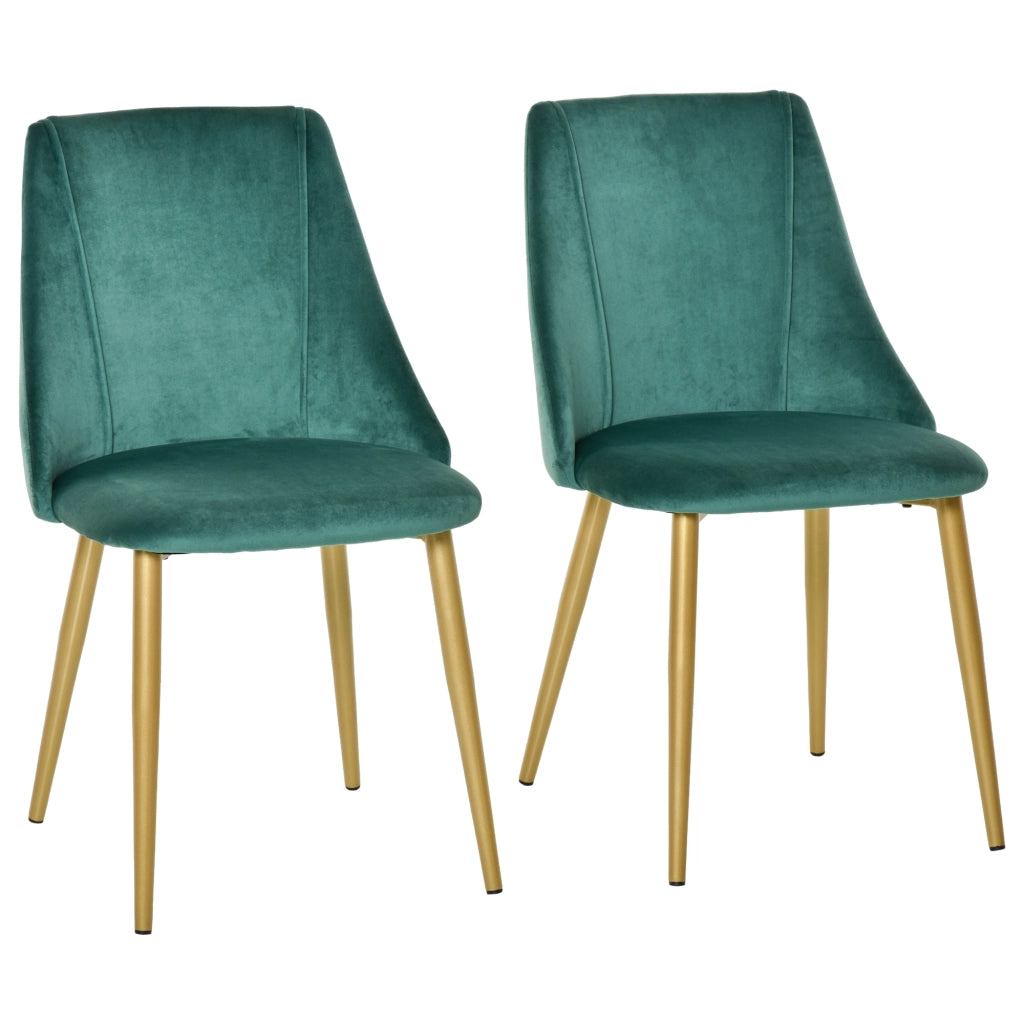 Set 2 Sedie da Pranzo Imbottite ¨C Xylo ¨C Rivestimento Verde, Schienale Alto, Gambe in Ferro, 50x56.5x85cm