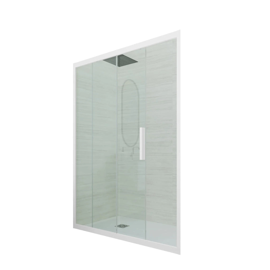 Porta doccia scorrevole 150 CM H 200 Vetro Trasparente Profilo Bianco Matt mod. Deco