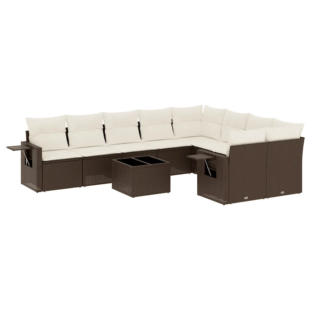 Set Divani da Giardino 10pz con Cuscini in Polyrattan Marrone 3220652