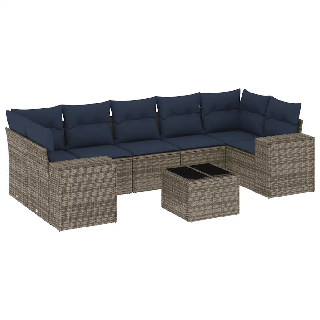 Set Divani da Giardino 8 pz con Cuscini Grigio in Polyrattan 3222340