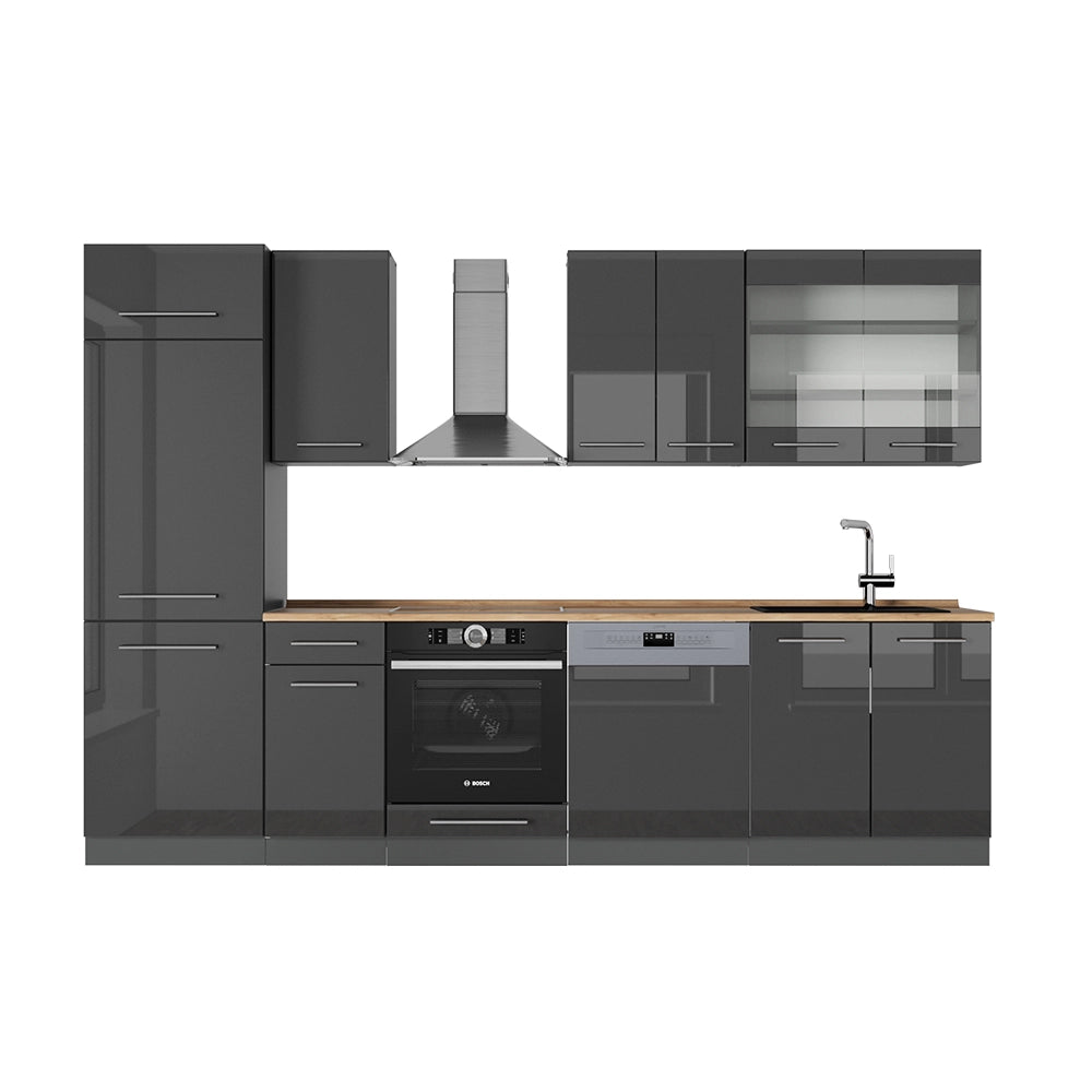 Cucina componibile Fame-Line Antracite lucido/Antracite 300 cm, PL Rovere Vicco