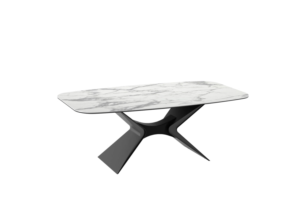 Tavolo Fisso Atlas con Piano in Ceramica Marmo Bianco Lucido e Base in Metallo - Stones