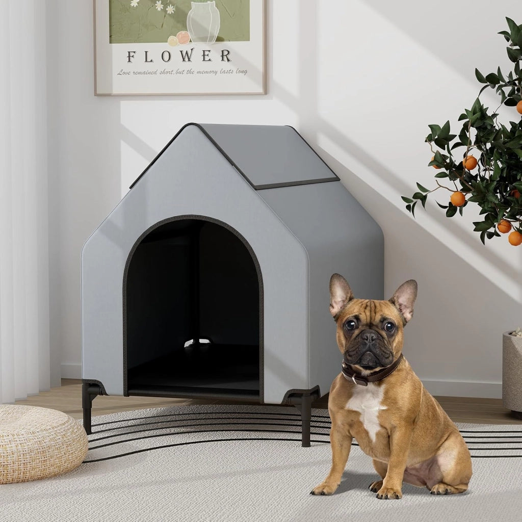 Casetta per Cani di Piccola Taglia Piccola/Media/Grande, Letto Rialzato per Cani da Esterno ed Interno con Copertura Rimovibile ed Impermeabile e Finestre Ventilate (64 x 91 x 86 cm)