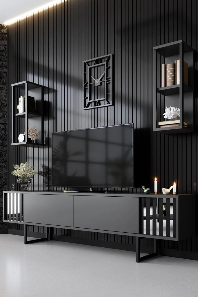 Porta TV in legno "Chrome Line" - 180 x 30 x 48 cm - Nero antracite