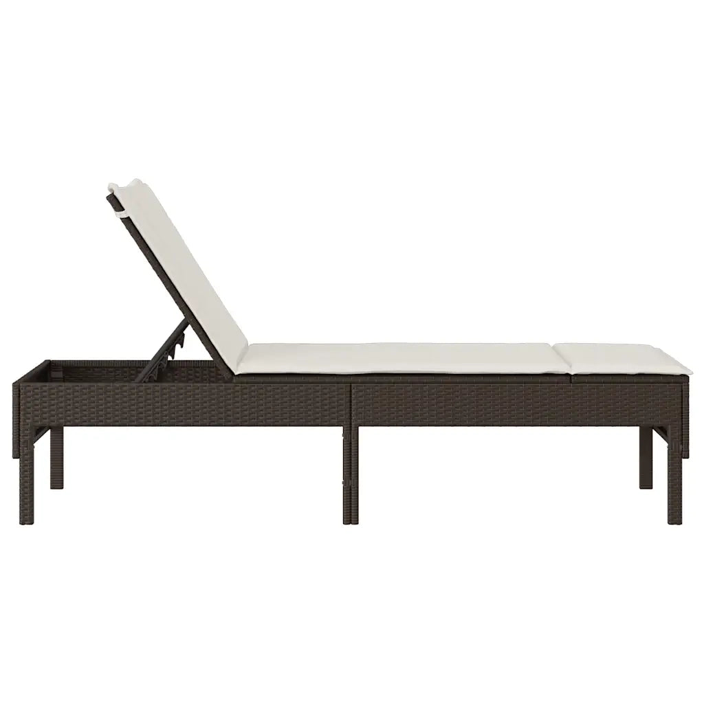 Lettino Prendisole con Cuscino Marrone 55x200x44 cm Polyrattan 4104101