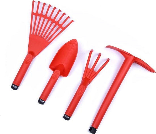 Set di 4 attrezzi da giardino rosso - essenziali per la cura del giardino