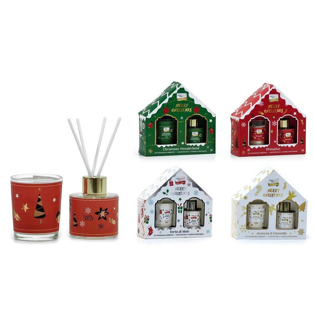 Trade Shop - Set Diffusore Fragranza Per Ambiente Natalizio 40 Ml Con 4 Bastoncini Candela Profumata -