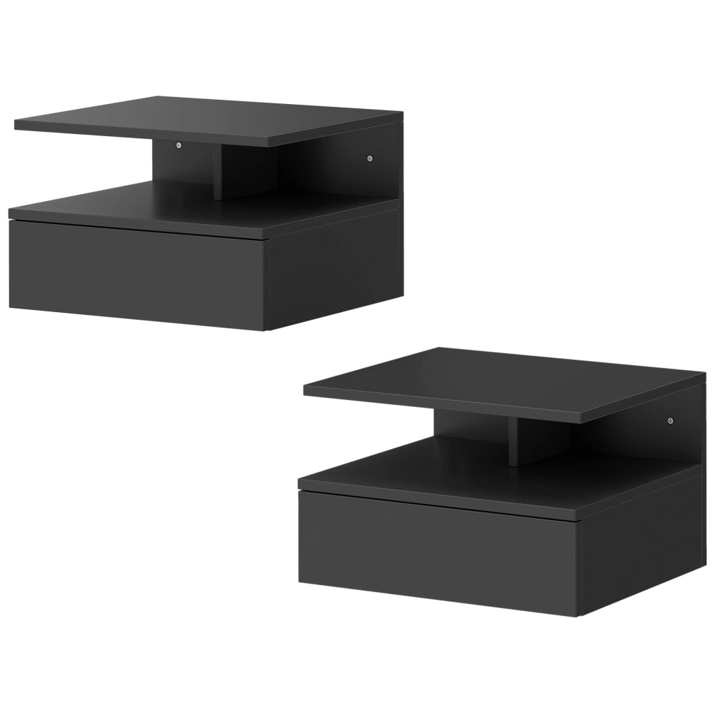 Comodino sospeso con cassetto ¨C Xylo ¨C nero 35x32x22.5 cm set 2 pezzi
