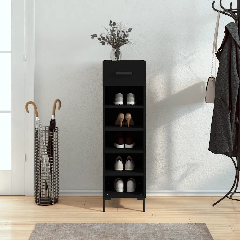 Scarpiera-Scaffale per scarpe Nera 30x35x105 cm in Legno Multistrato 782394