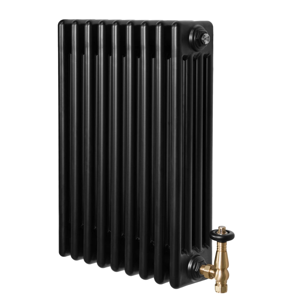 Radiatore Tradizionale 4 Colonne Orizzontale Nero & Valvole 600 x 425 mm