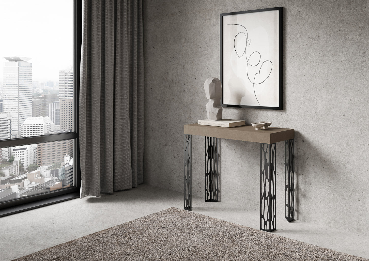 Consolle Allungabile 90-300x40x77 cm Ghibli Tortora Telaio Antracite