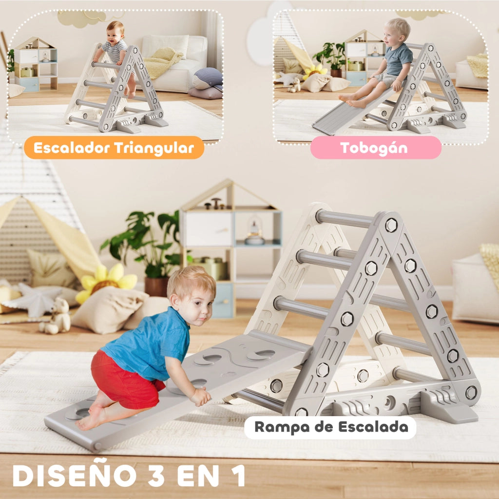 Scaletta a Triangolo con Scivolo per Bambini 18-48 Mesi ¨C zephmum ¨C 130x80x69 Grigio e Bianco