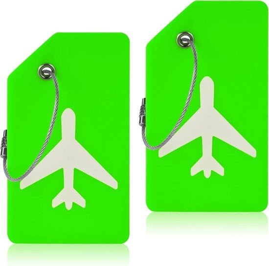 Set di 5 etichette per bagagli in silicone con tessera di identificazione, etichette per bagagli con cavi in acciaio inossidabile, etichette per borse, colore verde