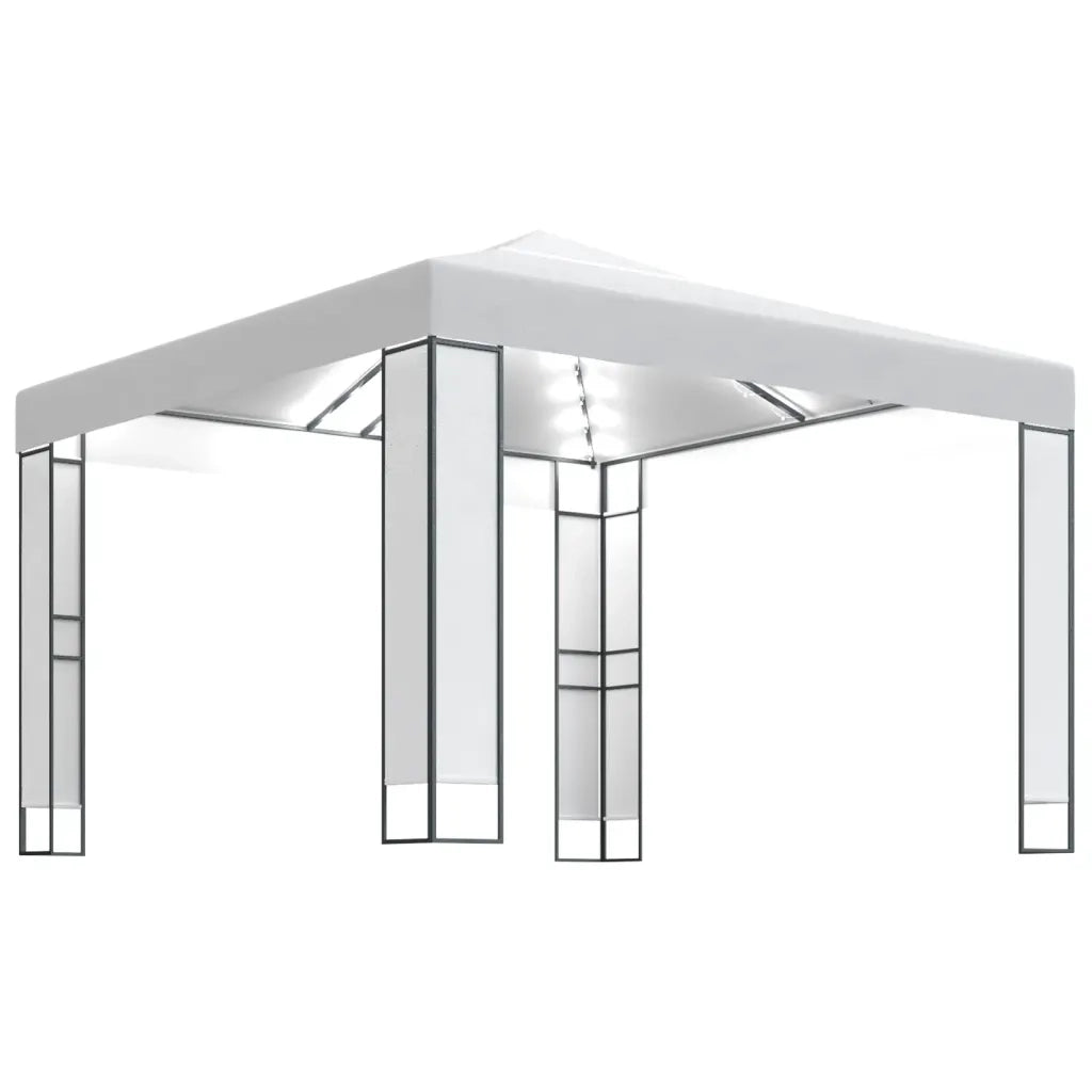 Gazebo | Pergolato con Tetto Doppio e Stringa di Luci LED 3x3 m Bianco