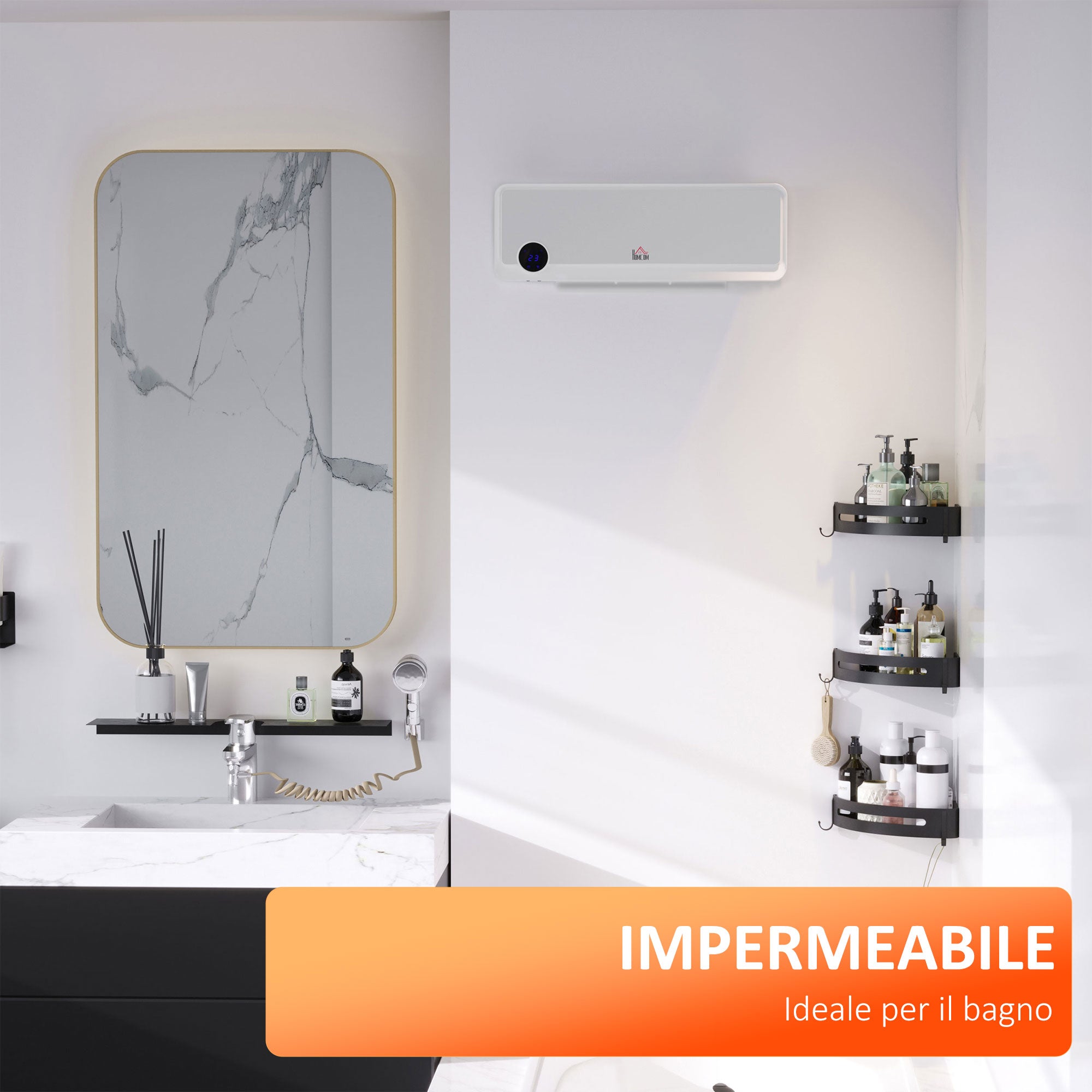 Riscaldatore Elettrico da Parete Timer 3 Modalità 56x18,5x11,7 cm Bianco e Argento