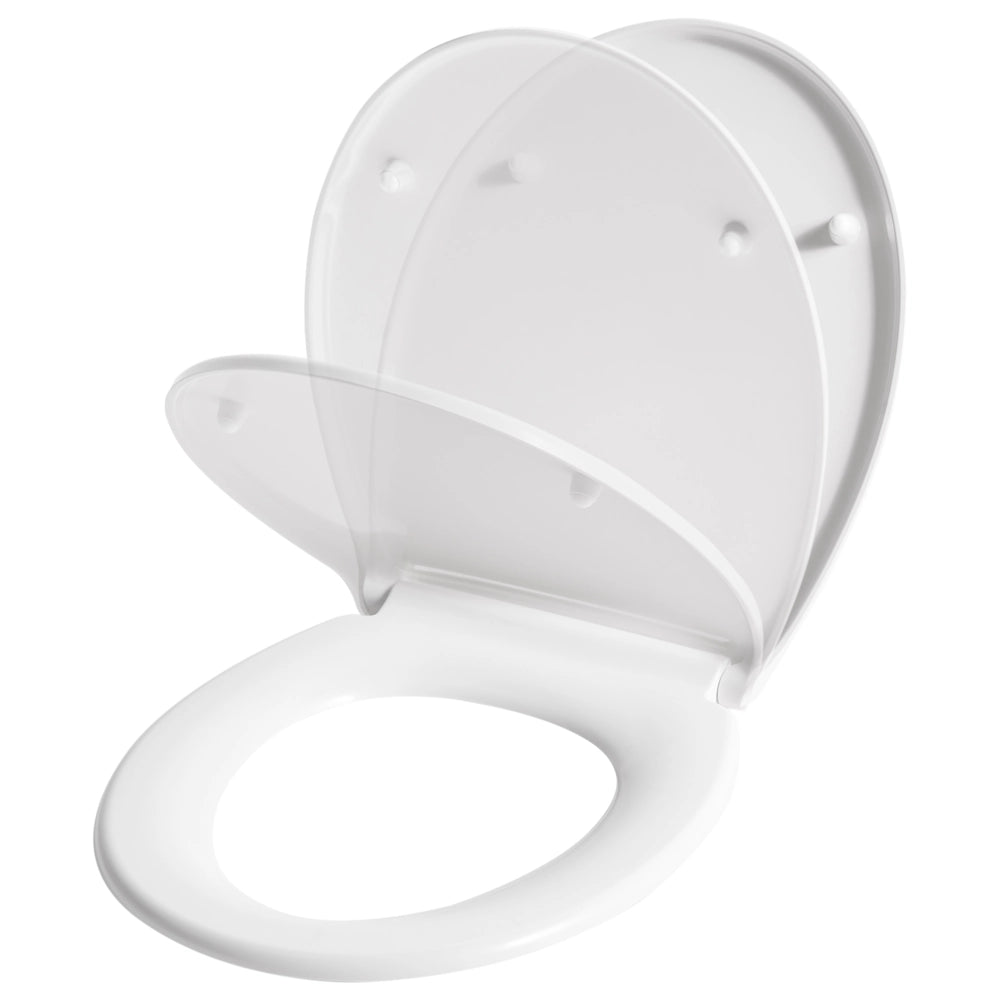 Sedile per wc Duroplast bianco 45 x 37 cm Distanza tra i fori 16 cm Chiusura morbida a sgancio rapido Stile minimalista wc bagno