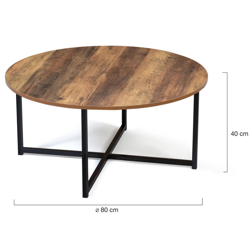 IDMarket - Tavolino rotondo 80 cm effetto invecchiato con design industriale HAWKINS