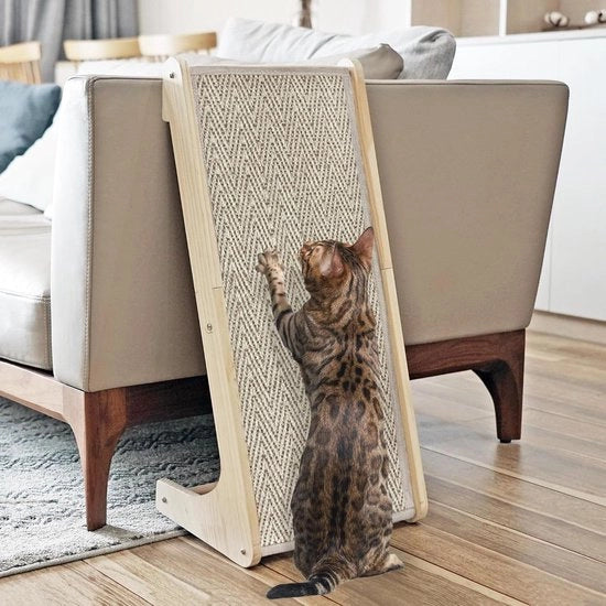 Scalone per gatto a forma L con panno di scrittura in sisal per gatti indoor, 27 pollici, protettore di mobili per parete con giocattolo topo