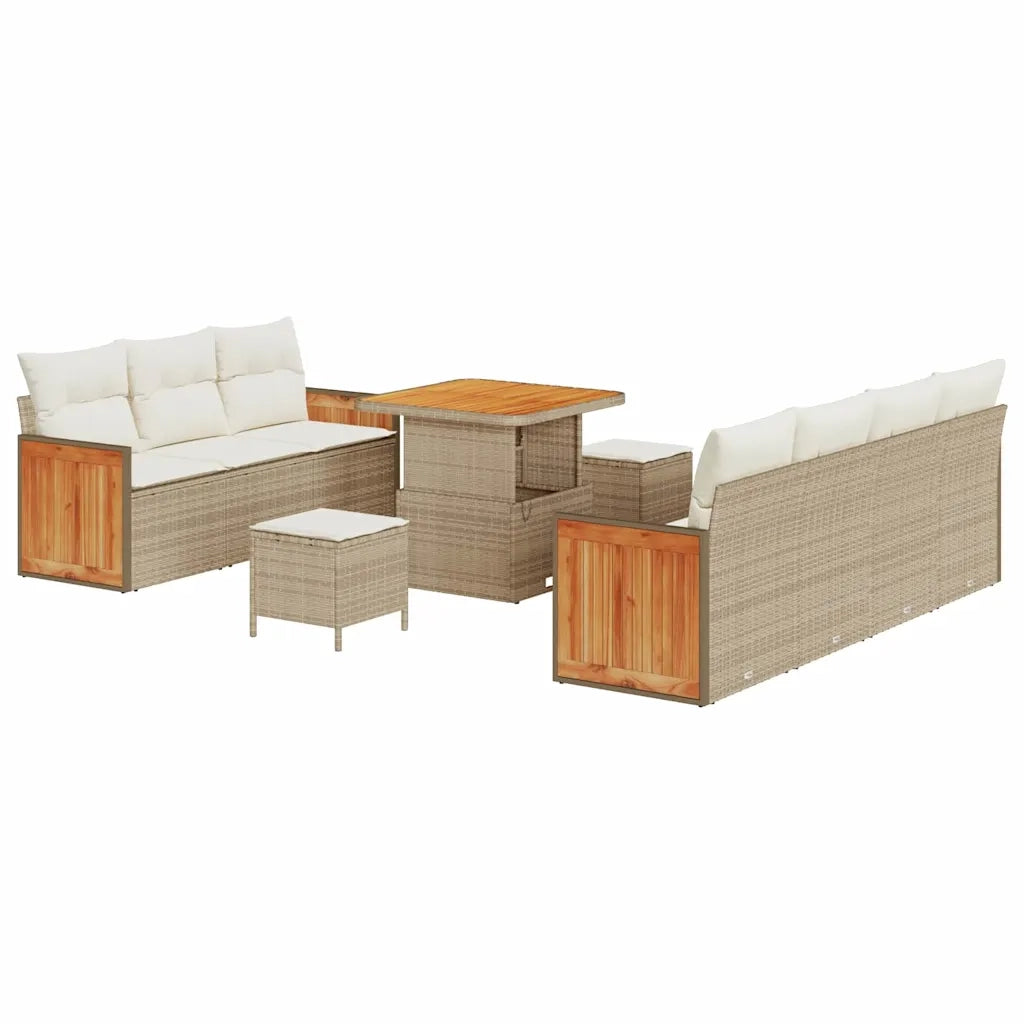 Set Divano da Giardino con cuscino 10 pcs Beige e Crema