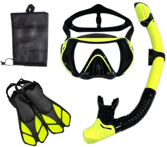 Attrezzatura da snorkeling per adulti - maschera, pinne, set di snorkeling - maschera da immersione panoramica - pinne da camminata - snorkel secco - set a 3 pezzi per immersioni sportive all'aperto - set da immersione da nuoto - misura S/M (38-41)