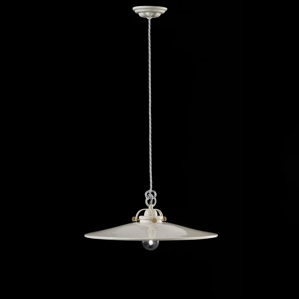 Lampadario Industrial Minimal B&W Metallo Smaltato Bianco 1 Luce E27 42Cm