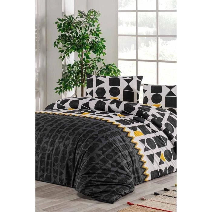 Completo letto - 1 copripiumino 220 x 240 cm + 2 federe 60 x 60 cm - 100% cotone rinforzato - Nero