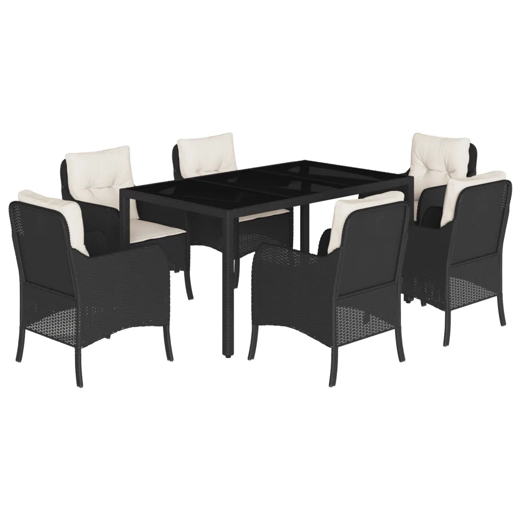 Set da Pranzo da Giardino 7 pz Nero con Cuscini in Polyrattan 3211845