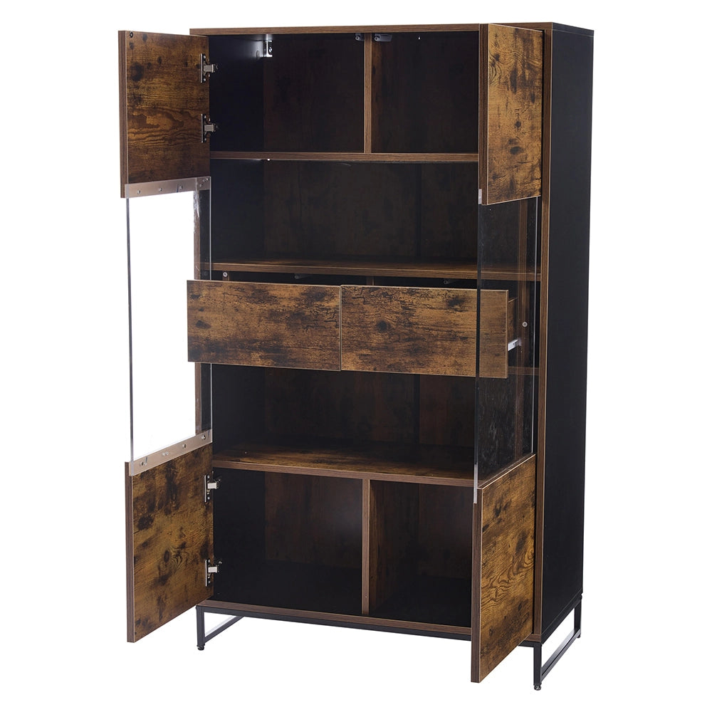 Armadio vetrina con illuminazione LED - Xylo - 80x40x138cm - Nero - 2 cassetti, spazio di archiviazione