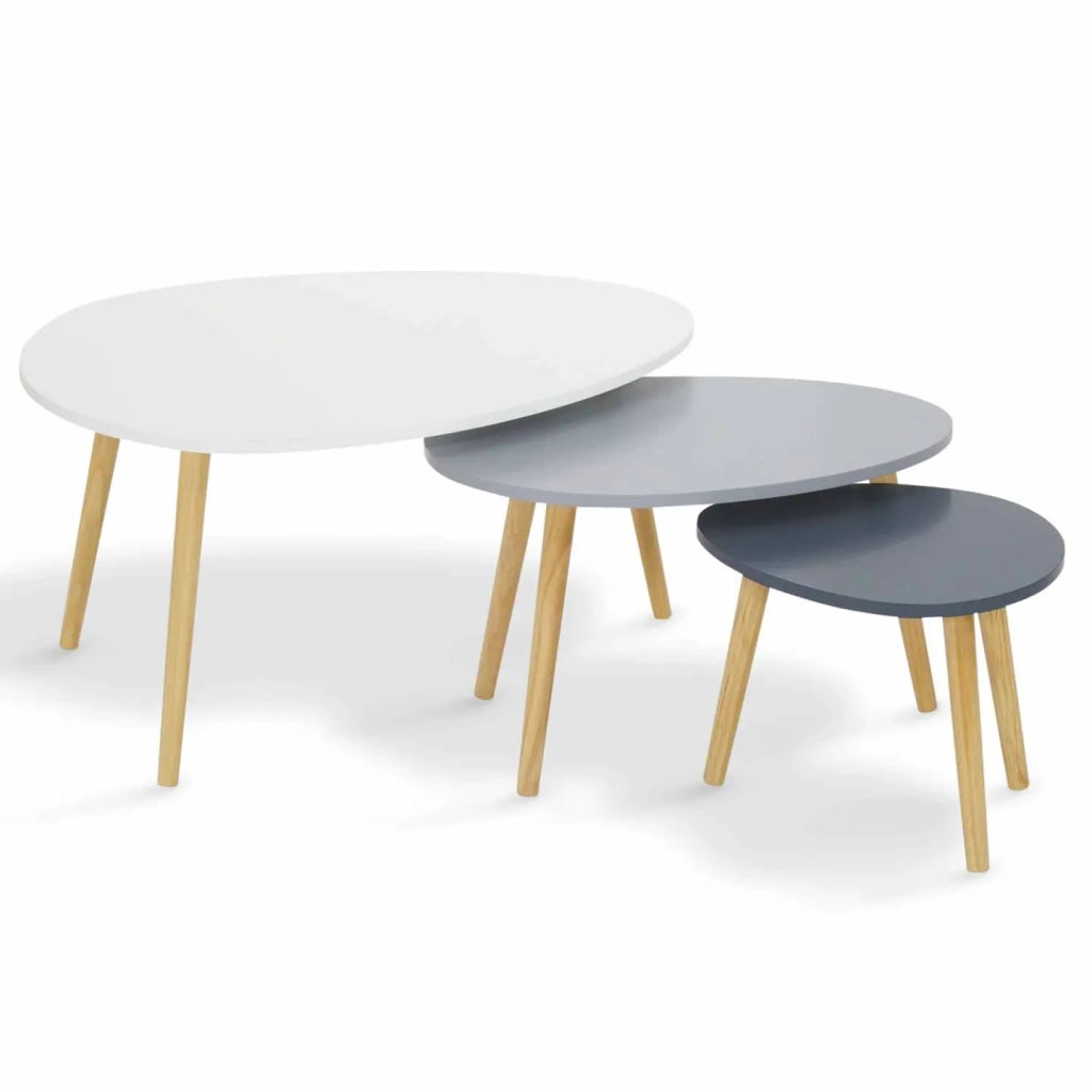 IDMarket - Set di 3 tavolini nidificanti GAIA laccati bianchi e grigi in stile scandinavo