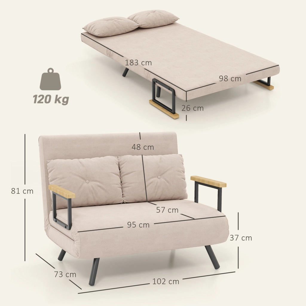 Divano Letto 3 Posti in Tessuto Effetto Velluto con Schienale Regolabile e Cuscini ¨C Zephmum ¨C 102x73x81 cm Beige