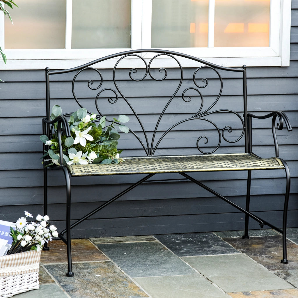 Panchina da Giardino 2 Posti in Ferro Stile Vintage ¨C zephmum ¨C Nero