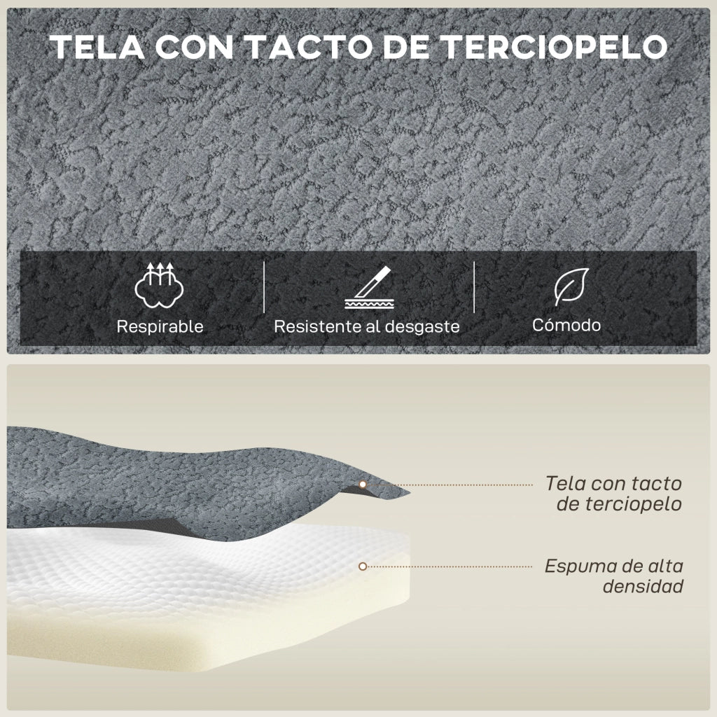 Divano angolare modulare a U ¨C Zephmum ¨C Tessuto grigio scuro con 2 sgabelli e 2 cuscini