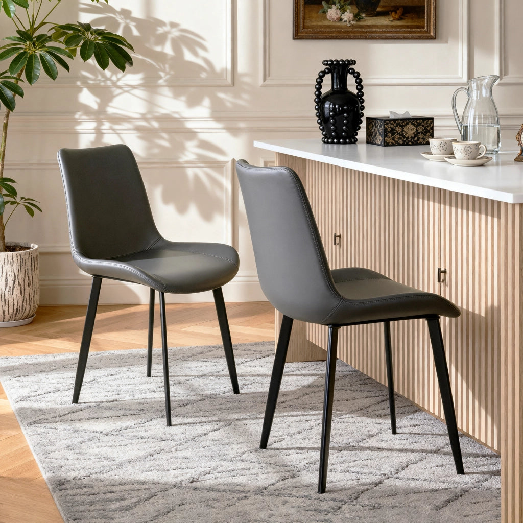 Sedia da pranzo ergonomica in PU grigio con gambe in acciaio al carbonio