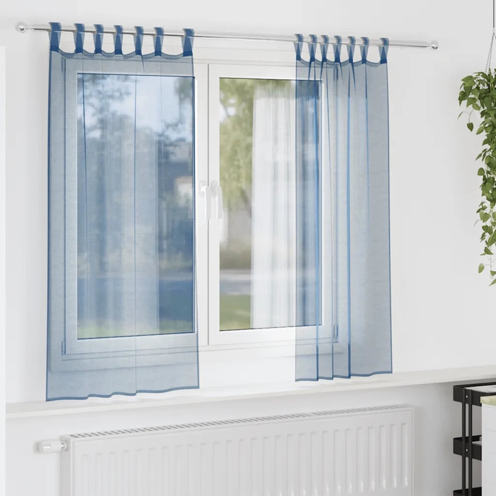 Tende in Voile con Passanti 2 pz Blu Reale 140x140 cm