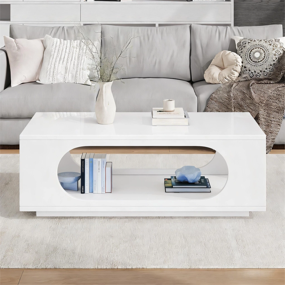 Tavolino da Caff¨¨ con LED ¨C MINIMAL ¨C MDF Bianco Lucido, 100x50x35