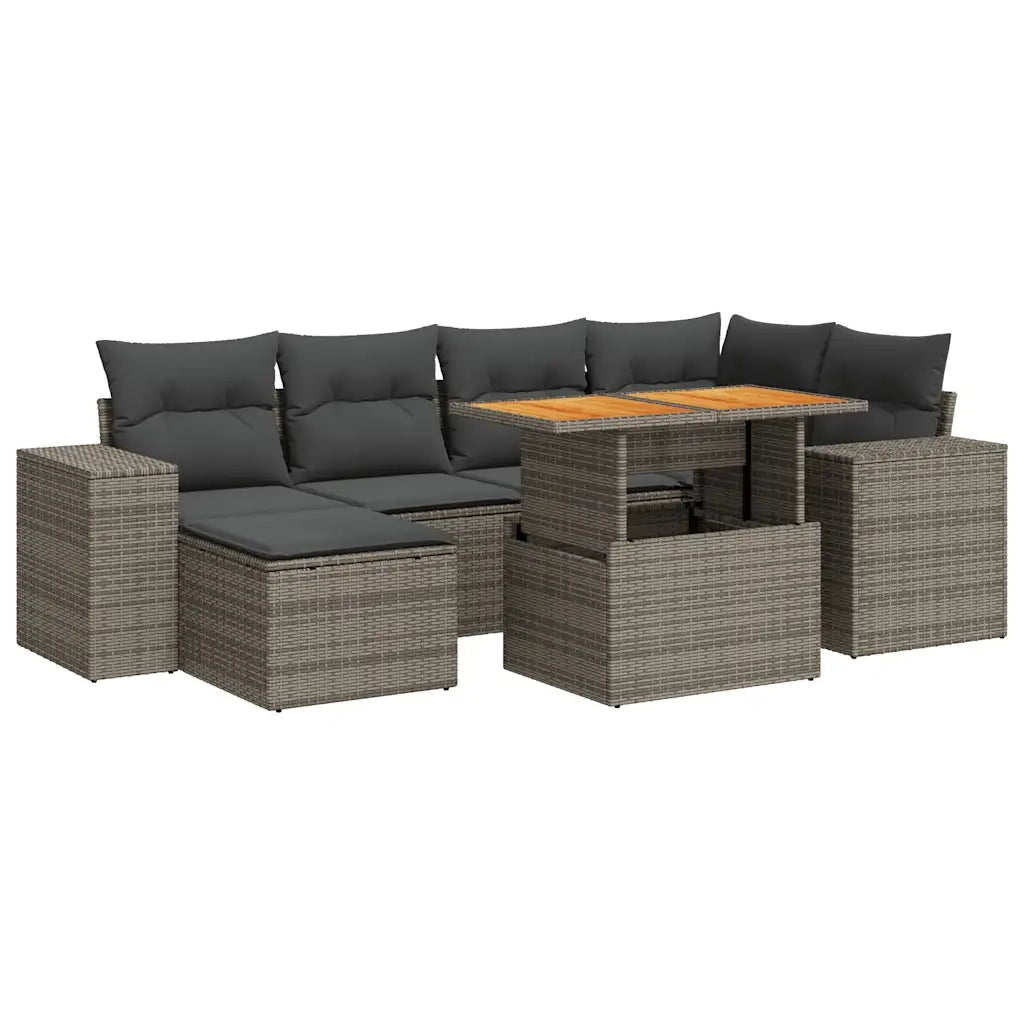 vidaXL Set Divani da Giardino 7 pz con Cuscini Grigio in Polyrattan