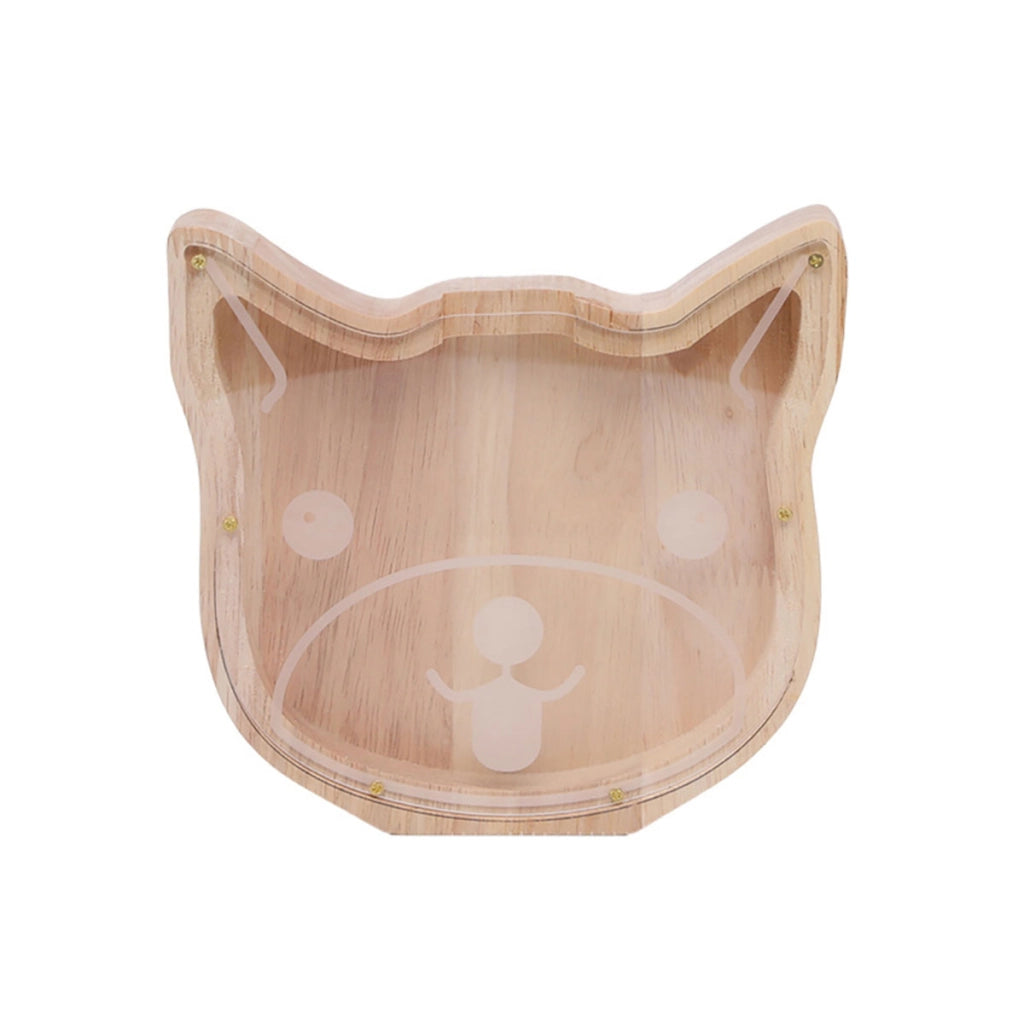 Salvadanaio legno a forma di testa di gatto con fronte in plexiglass Beige TechKidz