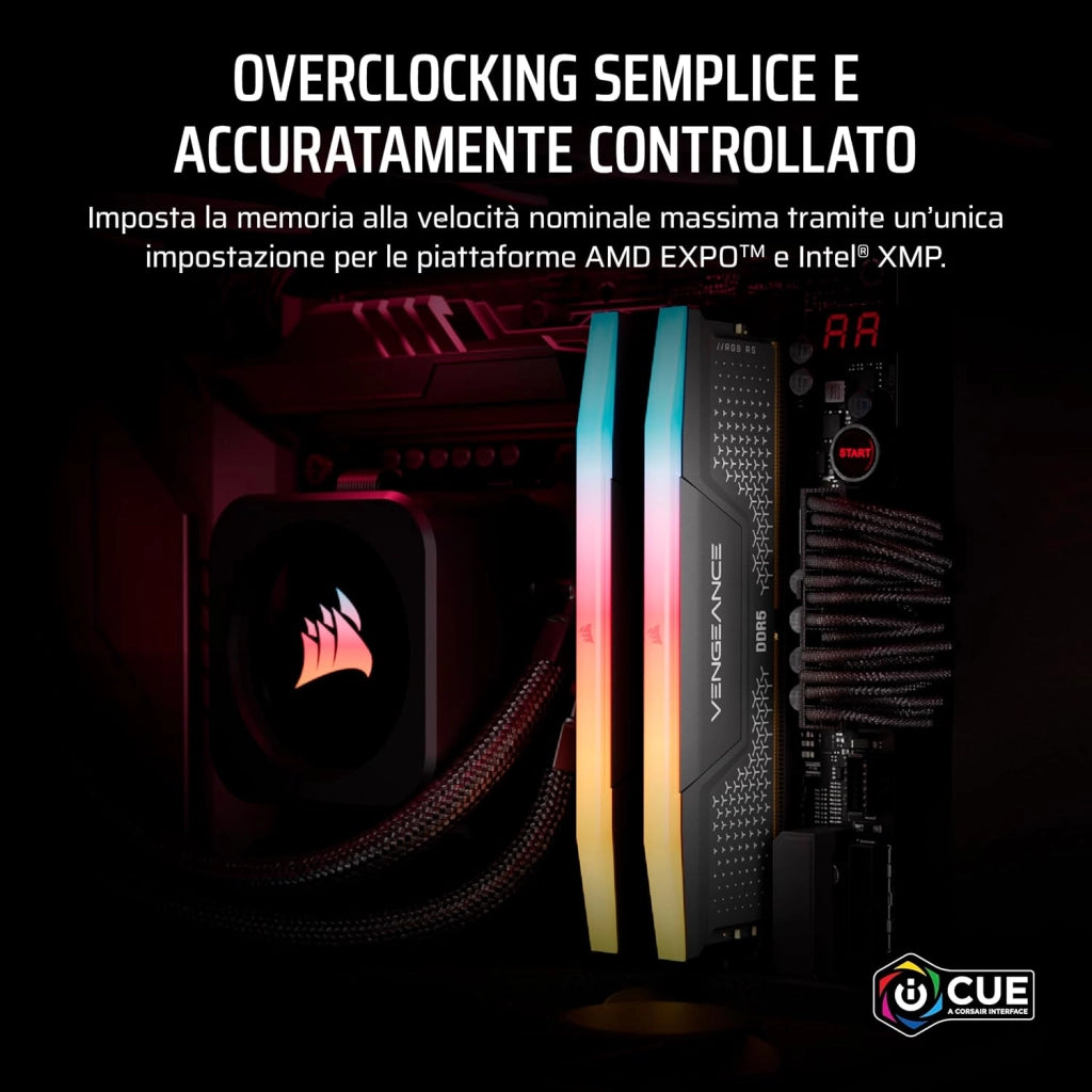VENGEANCE RGB RS DDR5 RAM 32GB (2x16GB) Fino a 6000MHz CL36-44-44-96 1.35V AMD EXPO e Intel XMP 3.0 Memoria Per Computer Desktop – Grigio (CMG32GX5M2E6000Z36)