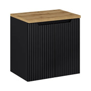 Set da bagno VANO 60cm: mobile sottolavabo con ante scanalate verticalmente + piano per lavabo effetto rovere