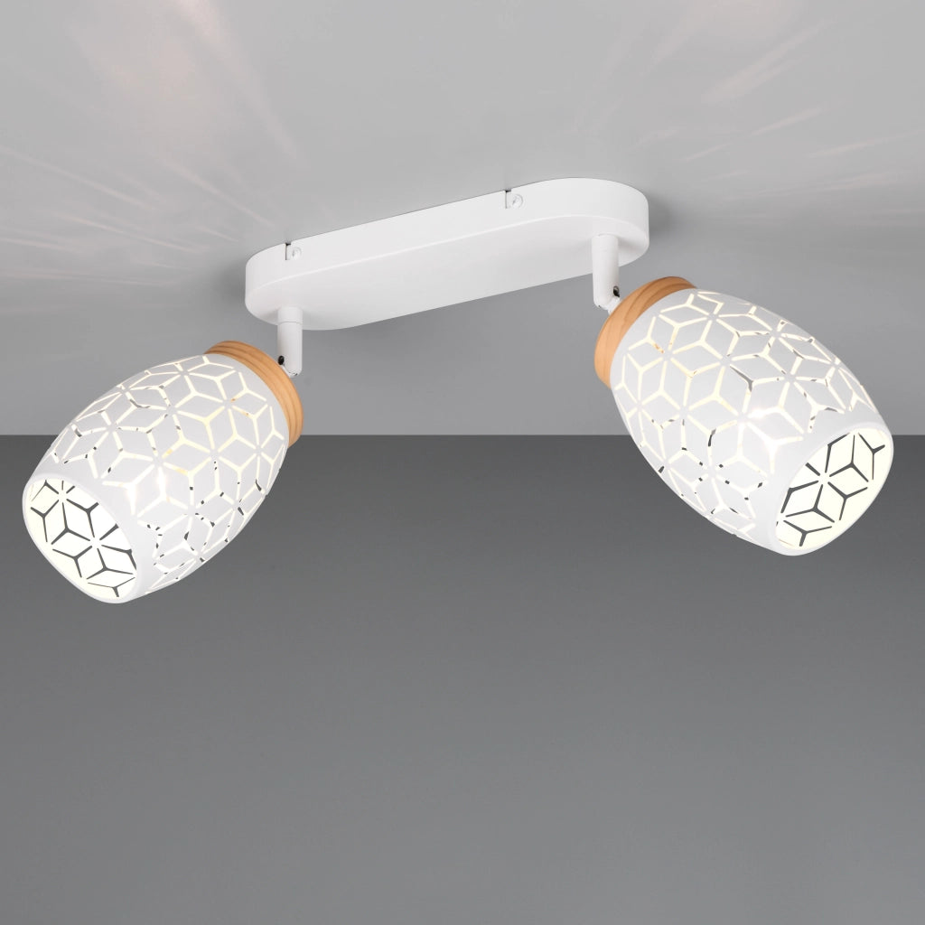 BARRA 2 SPOT E14 BIDAR 28CM BIANCA/LEGNO