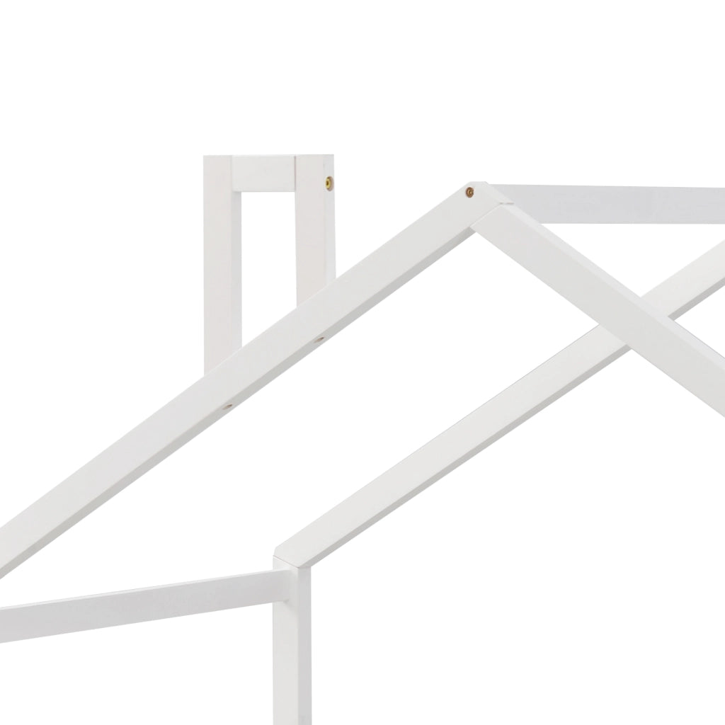 Letto a Casetta Letto Singolo con Sponde; 90×200 cm; Letto per Bambini in Legno Massello; senza Materasso; Bianco